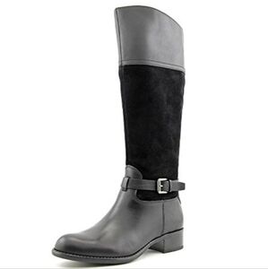 Franco Sarto Women's Corda Wide Calf Black Safari Crust/Velour Suede Size 10